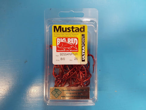 Mustad Big Red Hook - Size 8/0 25pcs - Chemically Sharpened - Diamond Networks